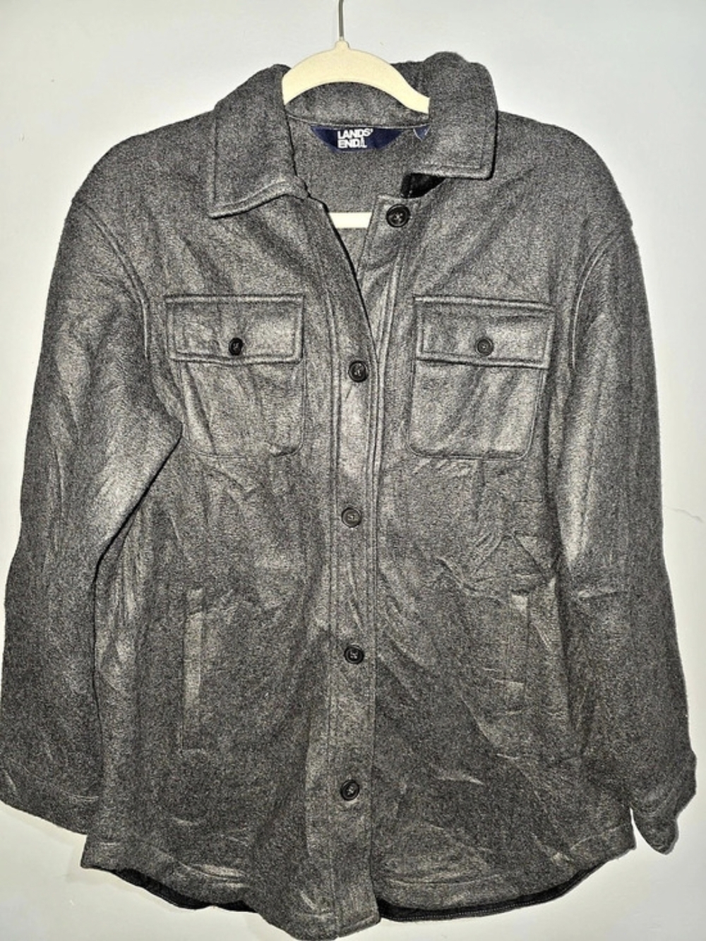 Lands' End Anyweather Fleece Shirt Jacket Gray Small